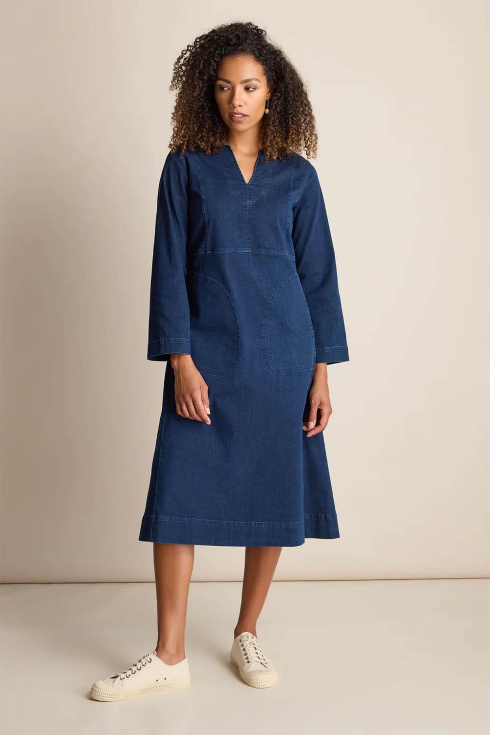 stretch denim dress uk PixieGirl Petite Stretch Denim Maxi Shirt Dress - Blue