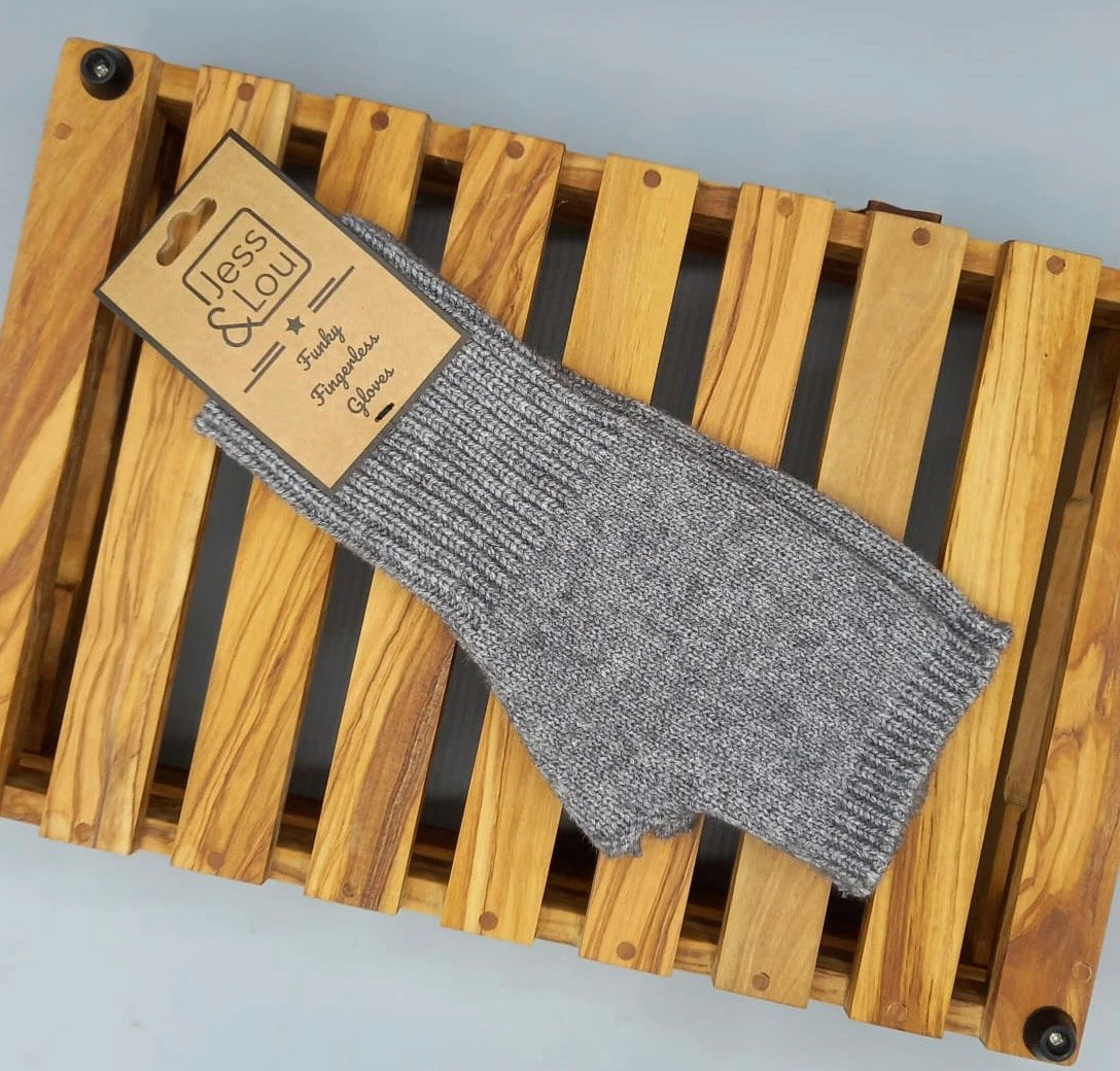 Jess & Lou Cosy Plain Fingerless Gloves Charcoal Grey