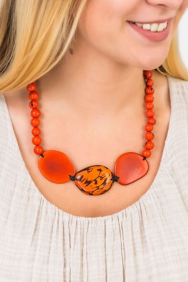 Pretty Pink Jewellery Trio Marble slice Necklace Orange