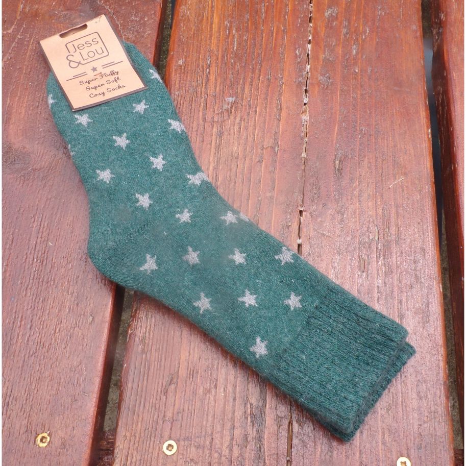 Jess & Lou Cosy Ribbed Star Socks Green