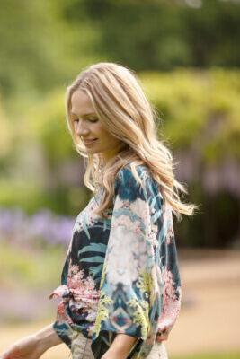 From My Mothers Garden Black Lace Kimono Willow Green