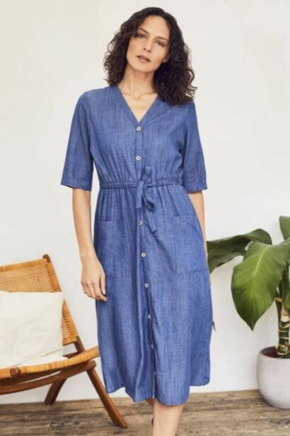 Thought Esther Tie Waist Dress Chambray Blue