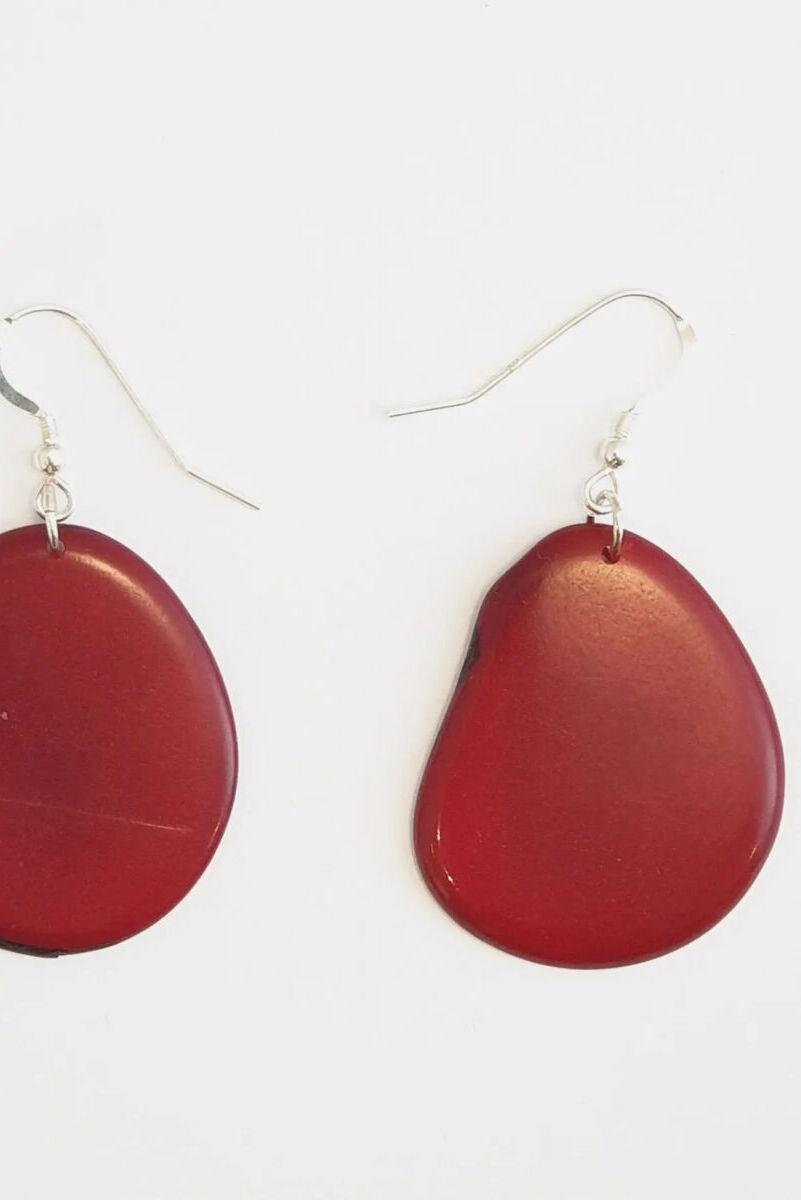 Pretty Pink Jewellery Folha Tagua Earrings Red