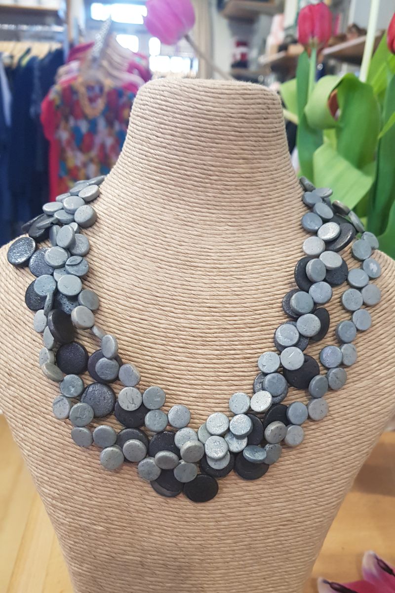 Lotus Feet Two tone grey drops necklace