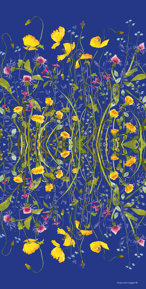 Mary Ann Rogers Blue Flowers Scarf