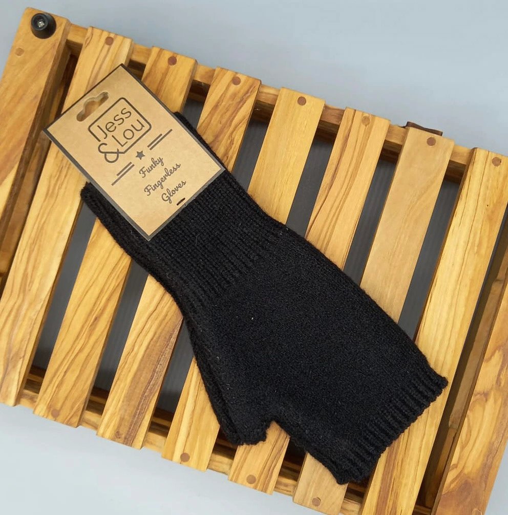 Jess & Lou Cosy Plain Fingerless Gloves Black Black