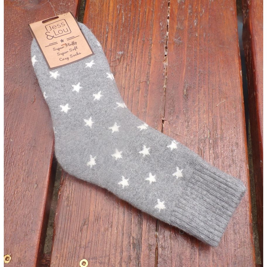 Jess & Lou Cosy Ribbed Star Socks Grey