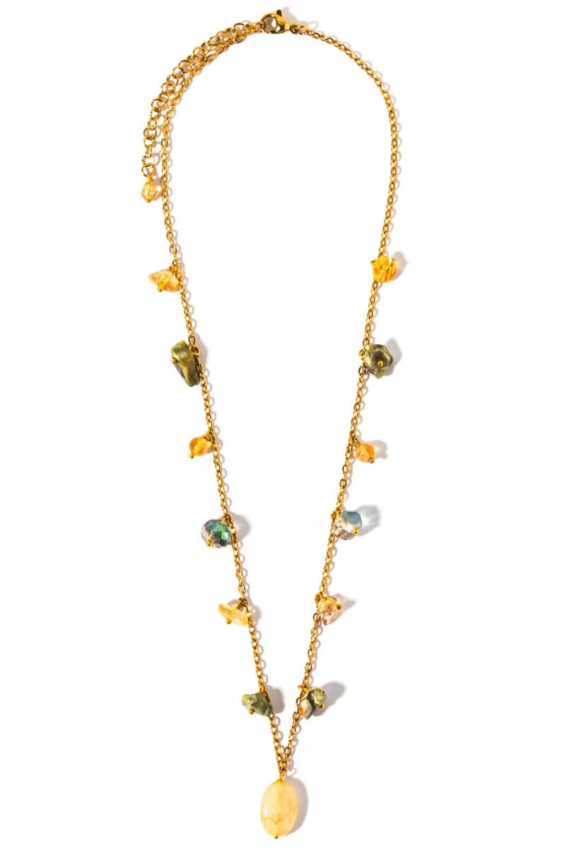 Lotus Feet Green and Gold Crystal Necklace