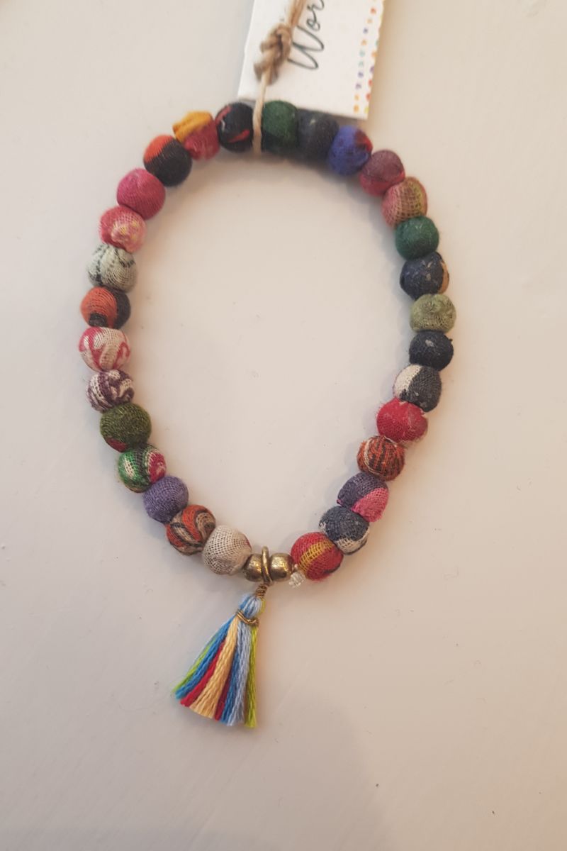Just Trade Tassled Kantha Bead Bracelet