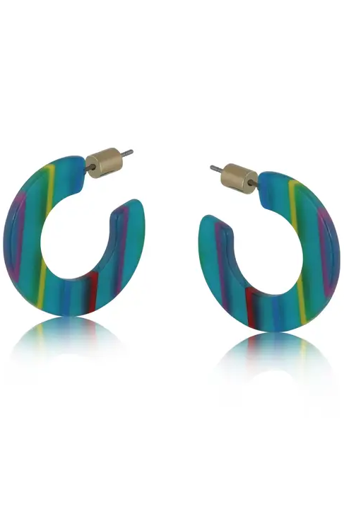 Big Metal London Carine Resin Hoop Earrings Green
