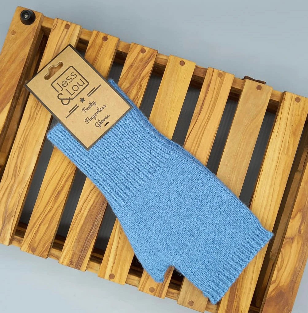Jess & Lou Cosy Plain Fingerless Gloves Cornflower Blue