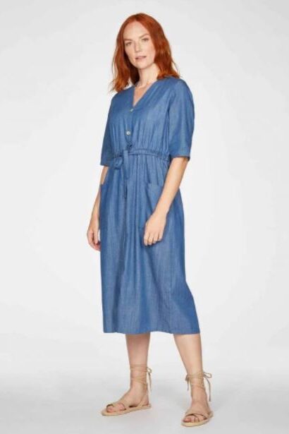 Thought Esther Tie Waist Dress Chambray Blue