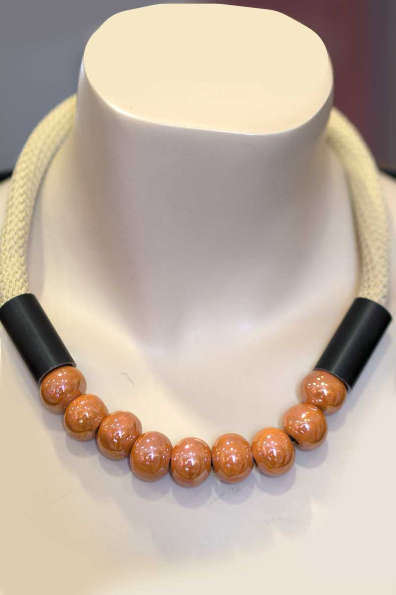 JessieJuniper Bead Cord Necklace Orange K2111