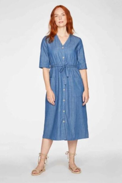 Thought Esther Tie Waist Dress Chambray Blue