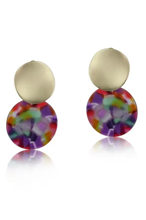 Big Metal London Erica Resin Disc Earrings Pink