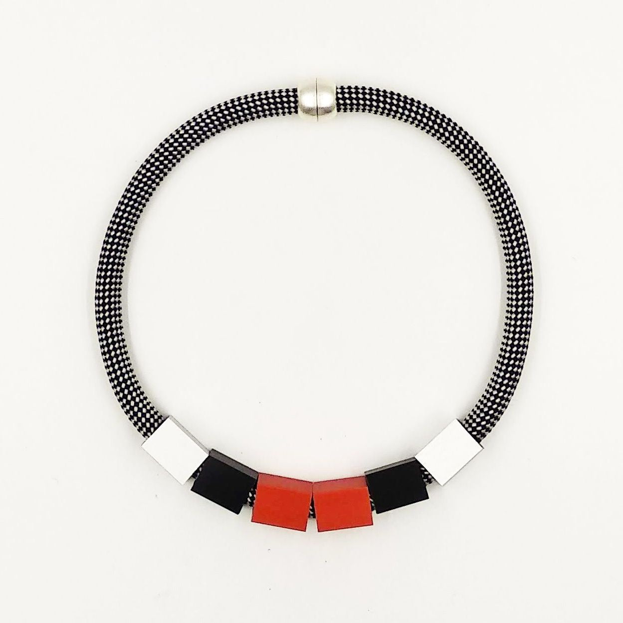 Christina Brampti Square Bead Cord Necklace Red Check