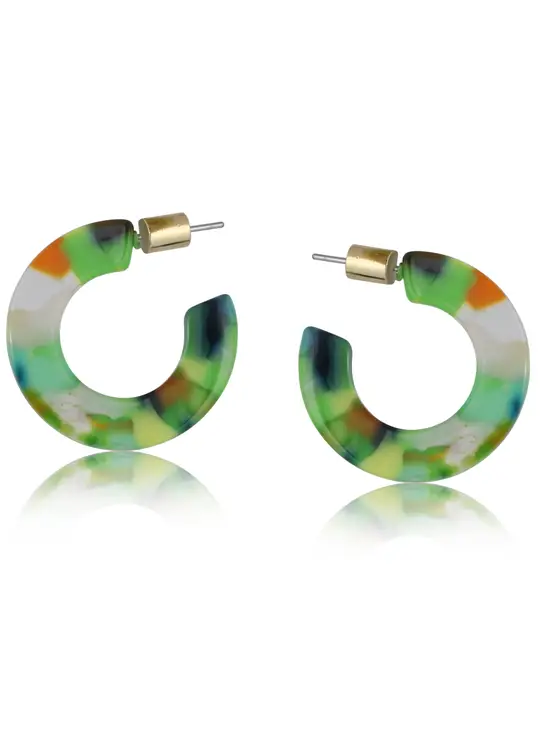 Big Metal London Erica Resin Hoop Earrings Green