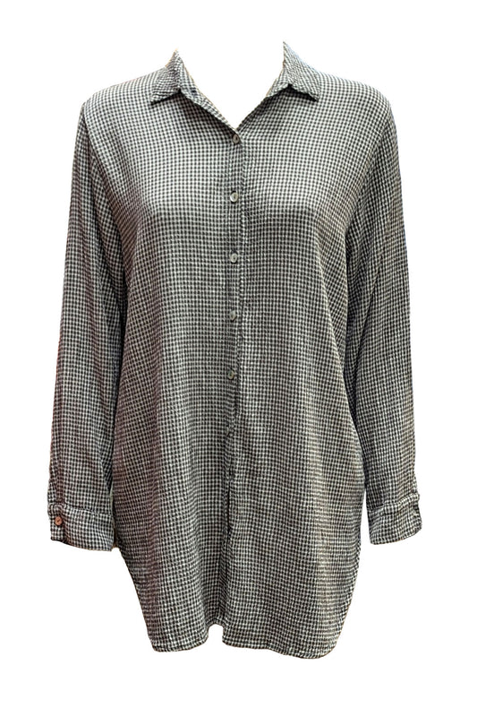 Cut Loose Crinkle Check A-Line Shirt Amalfi