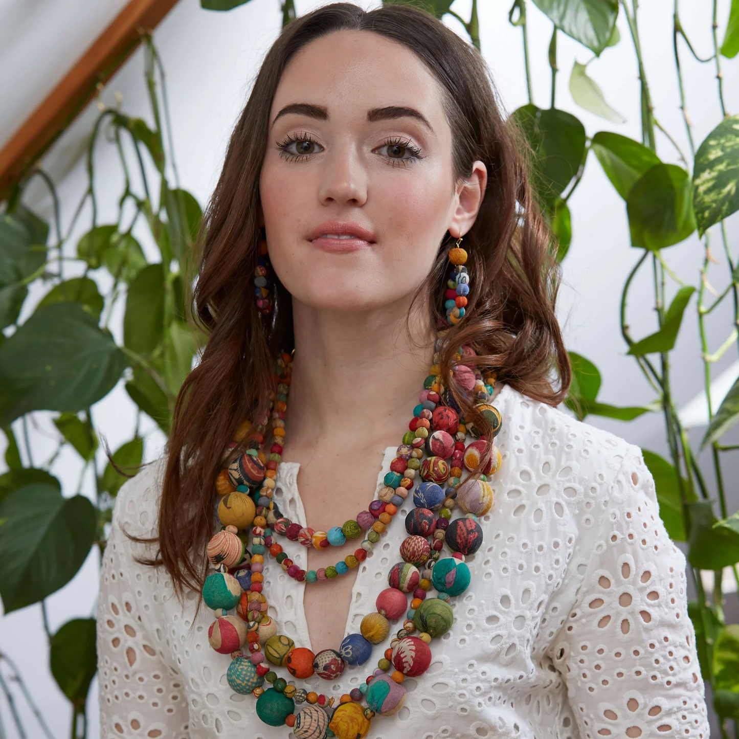 Just Trade Kantha Dangling Hoop Earrings
