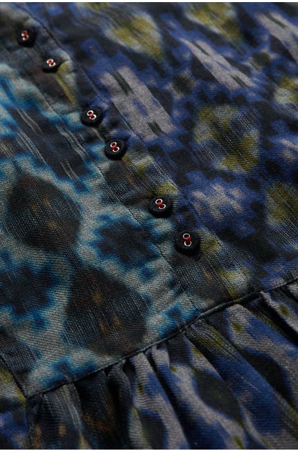 JessieJuniper Patched Ikat Print Dress Blue