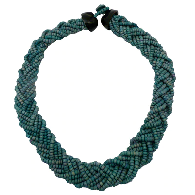 Lotus Feet Denim Blue Plait Necklace