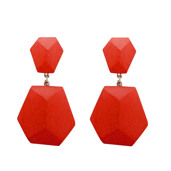 Lotus Feet Orange Faceted Wood Earrings Orange