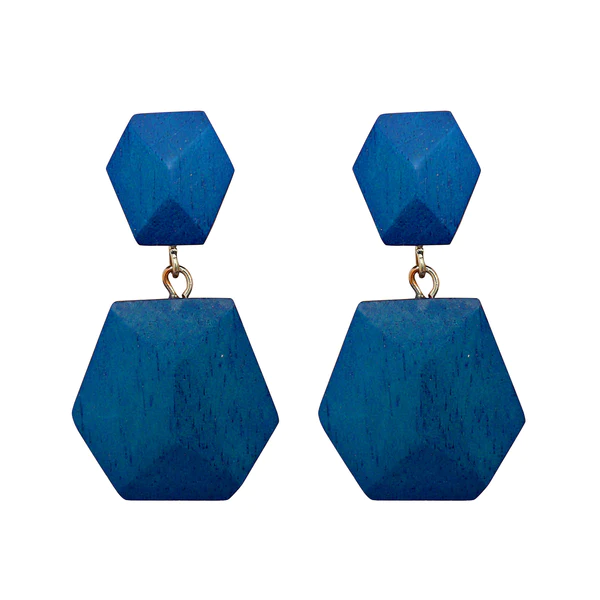 Lotus Feet Royal Blue Faceted Wood Earrings Blue