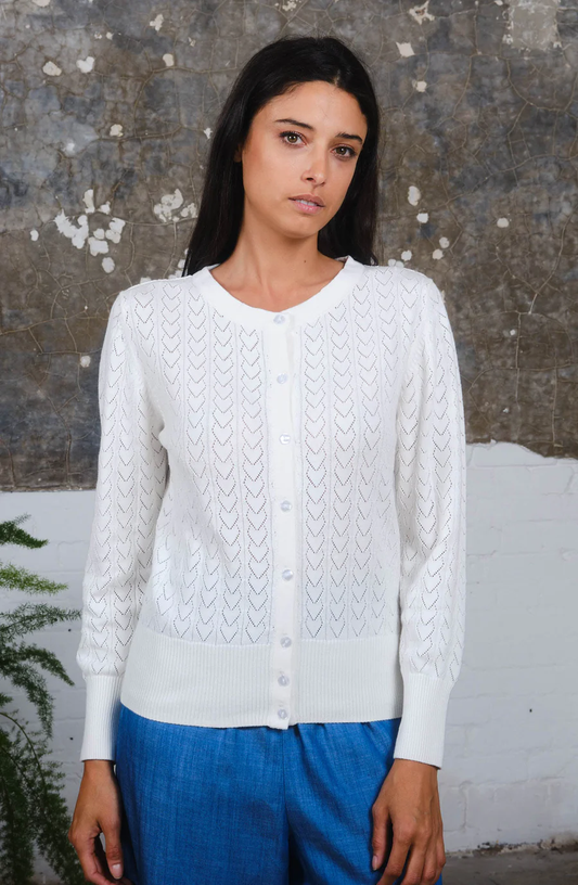 Pretty Vacant Heart Pointelle Cardigan Princess Blue