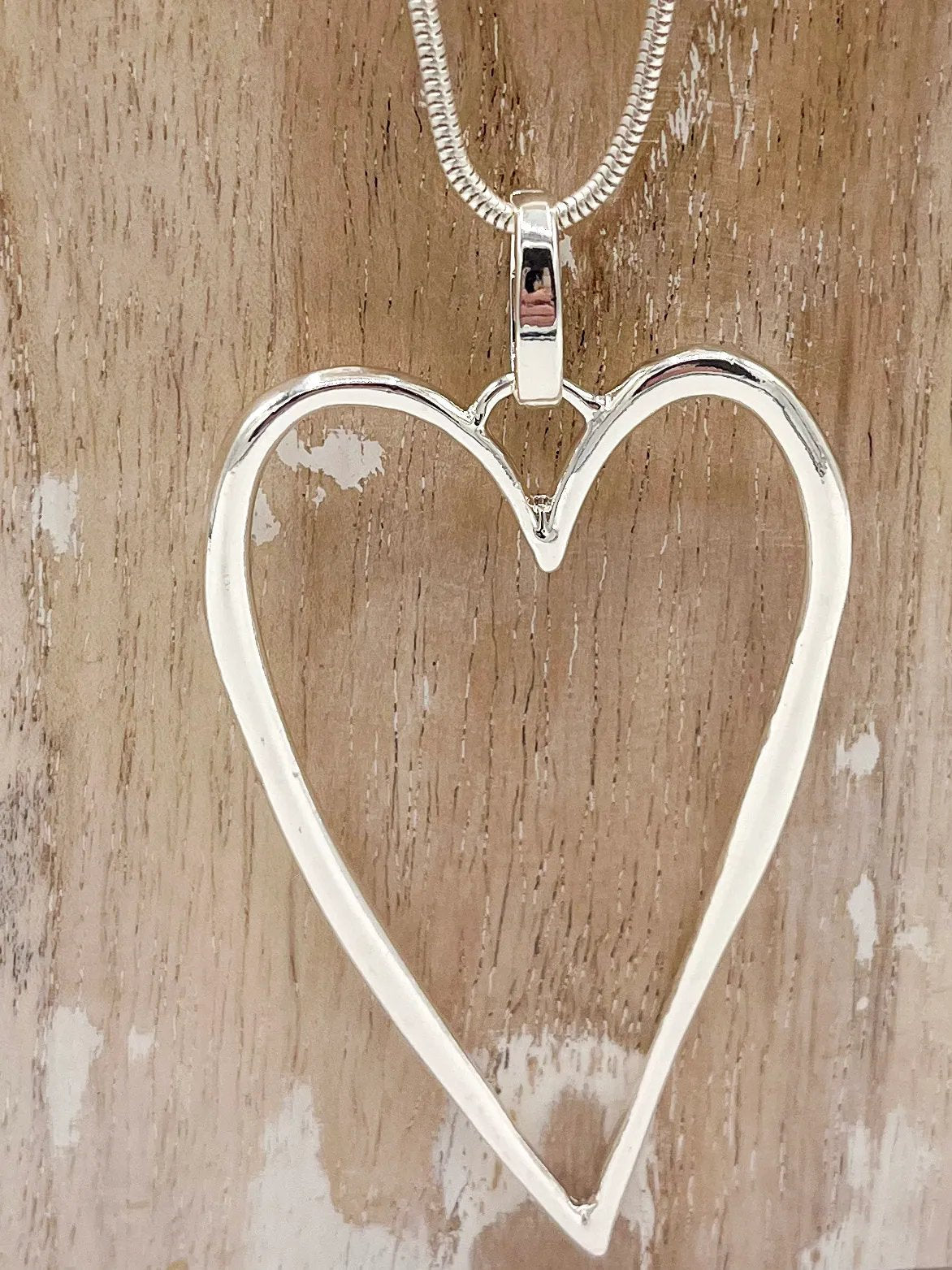 Jess & Lou Long Heart Pendant Silver
