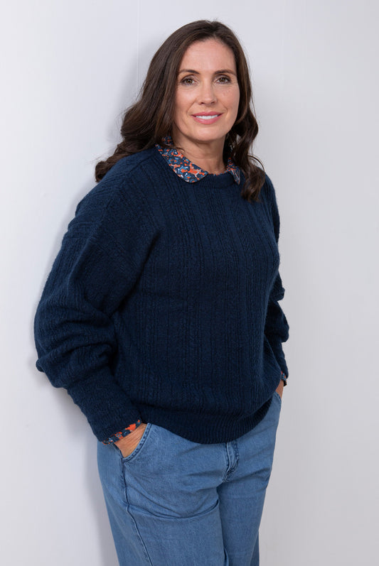 Lily and Me Cornwell Pointell Jumper Plain Navy Blue