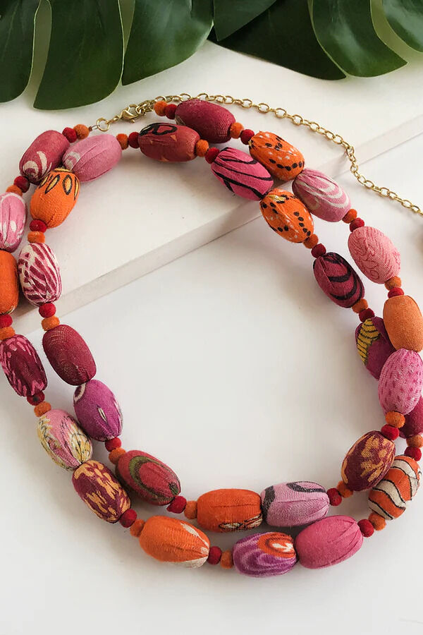 Just Trade Kantha Fiesta Necklace Pink