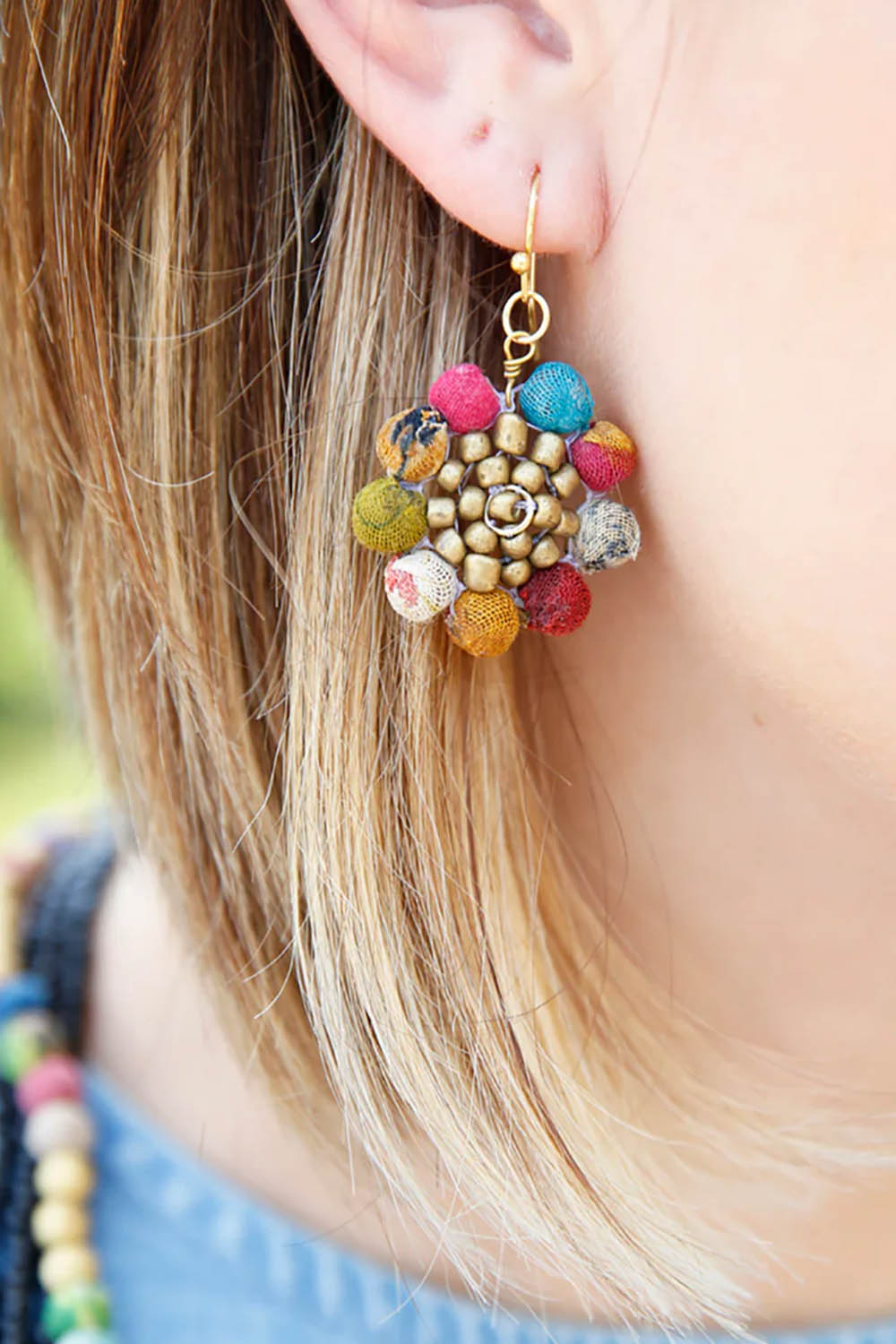 Kantha Sunflower Earrings