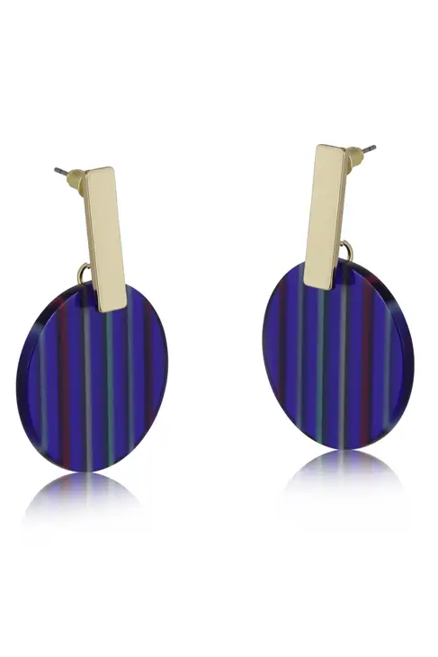 Big Metal London Carine Stripe Resin Disc Earrings Blue