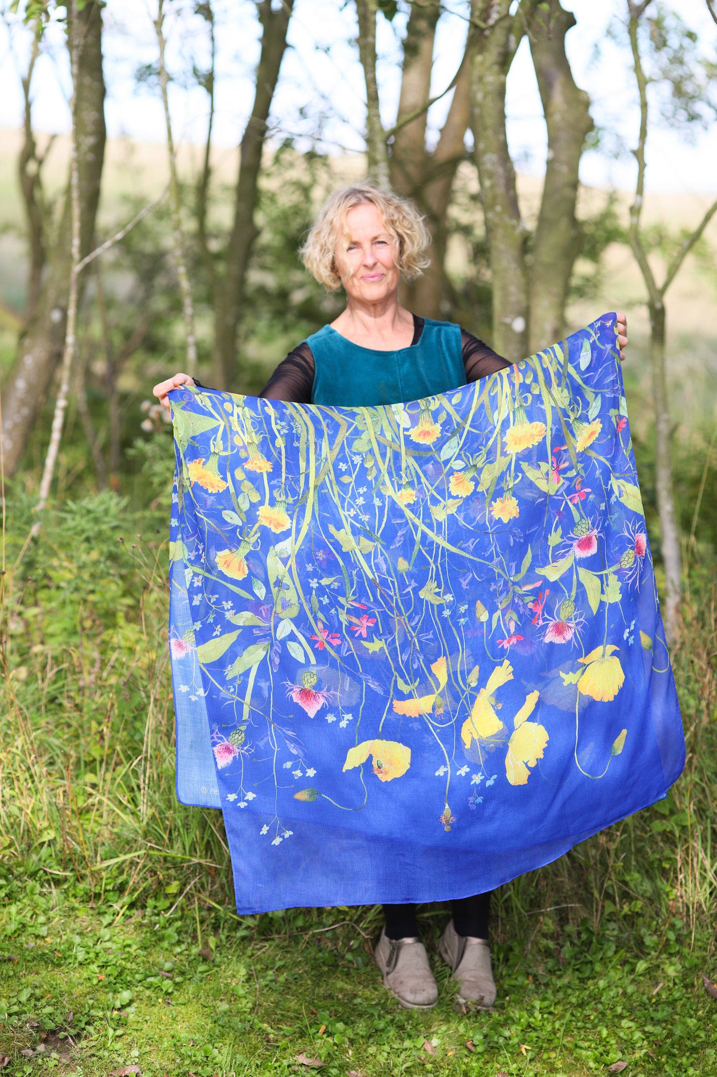 Mary Ann Rogers Blue Flowers Scarf