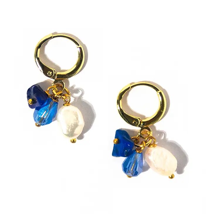Lotus Feet Huggie Chip Earrings Blue