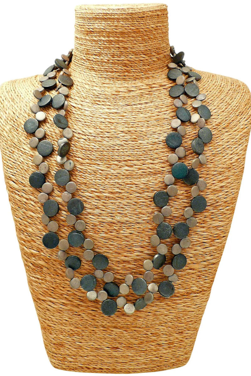 Lotus Feet Two Tone Drops Long Necklace Grey