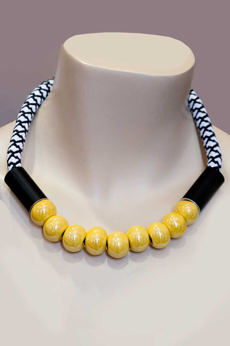 JessieJuniper Patterned Bead Cord Necklace Yellow K2111