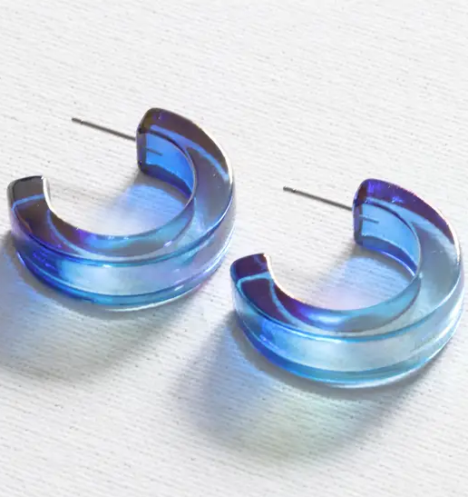 Big Metal London Celia Resin Hoop Earrings Blue