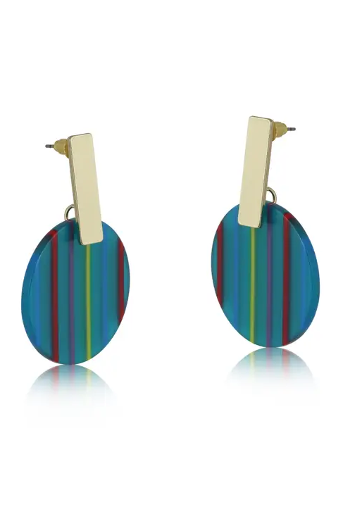 Big Metal London Carine Stripe Resin Disc Earrings Green