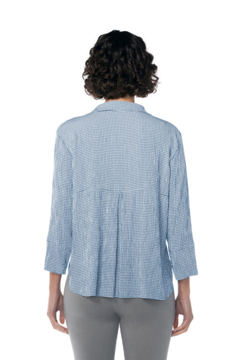 JessieJuniper Crinkle Check Crop Easy Shirt Atlantic Blue