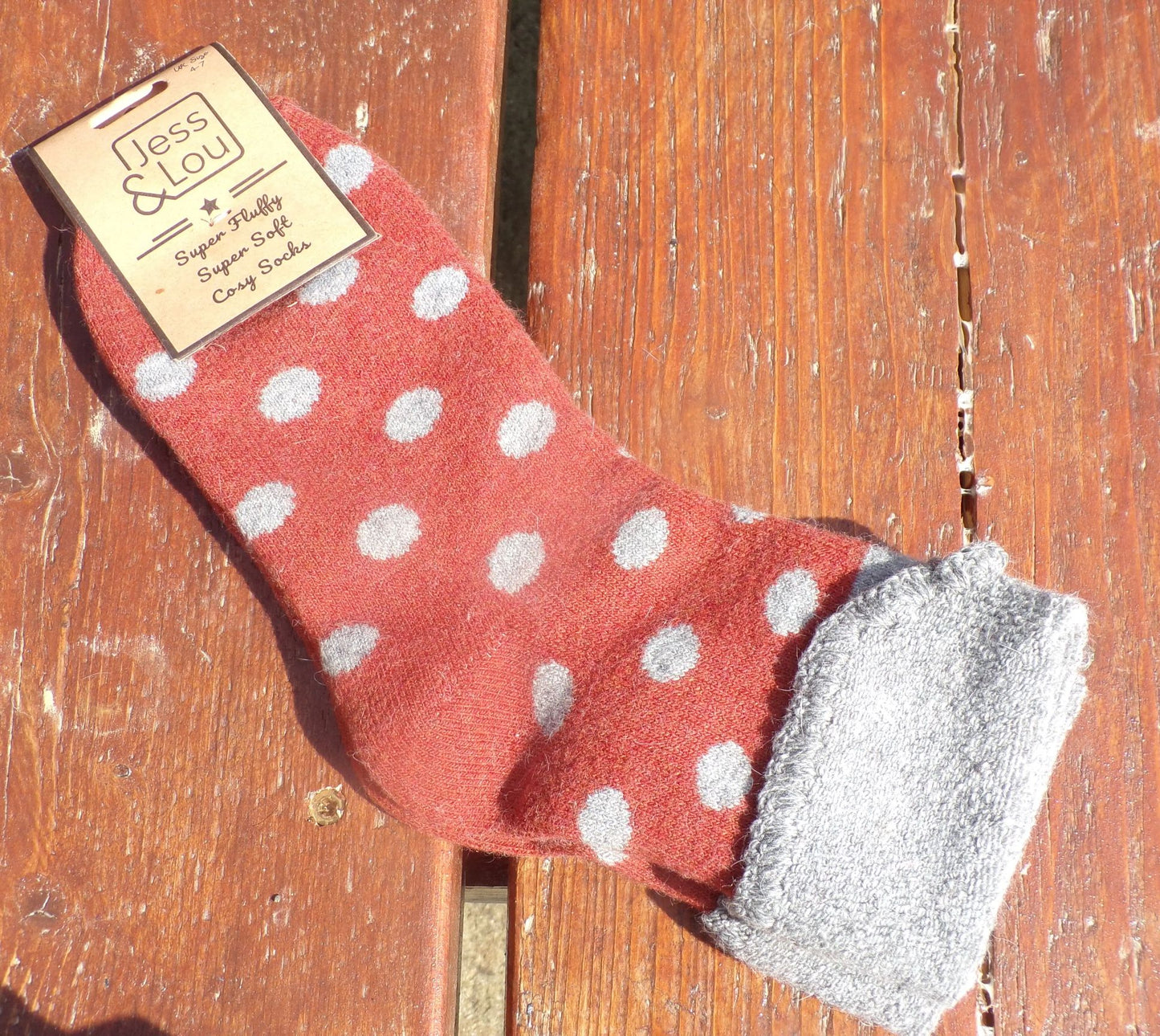 Jess & Lou Cosy Cuff Spot Socks Rust