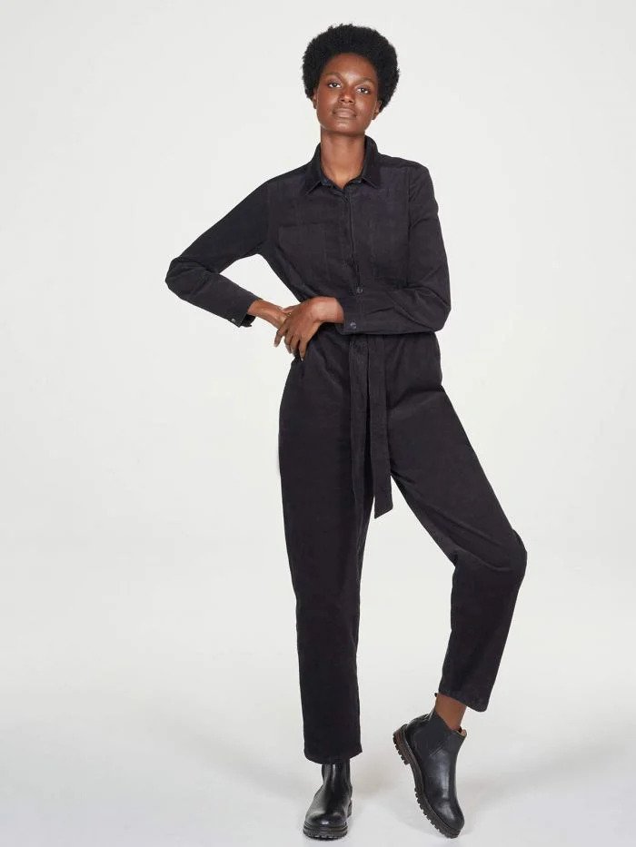 Thought Poppie Tie Waist Boiler Suit Black