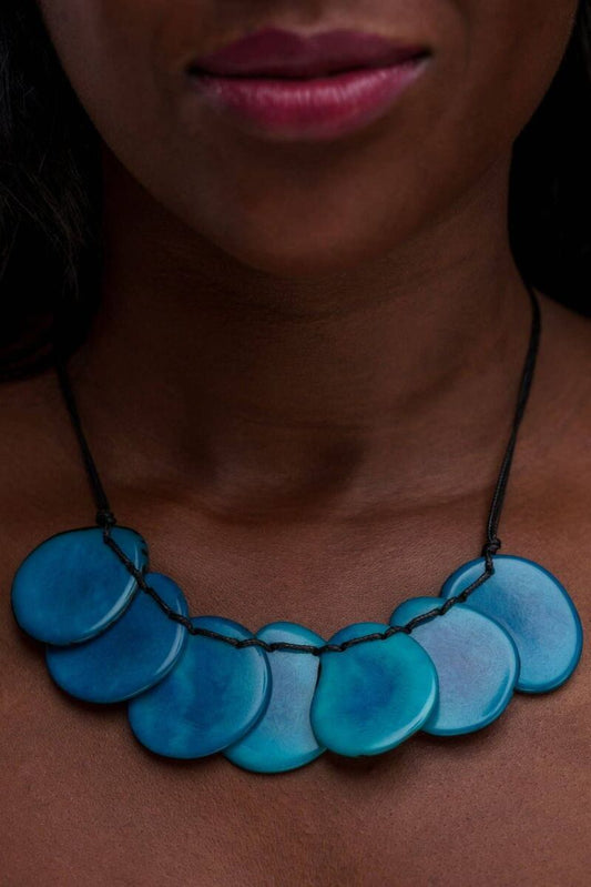 Pretty Pink Jewellery Bogota Tagua Slices Necklace Blue