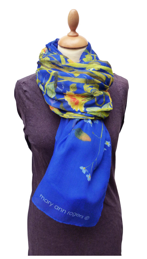 Mary Ann Rogers Blue Flowers Scarf
