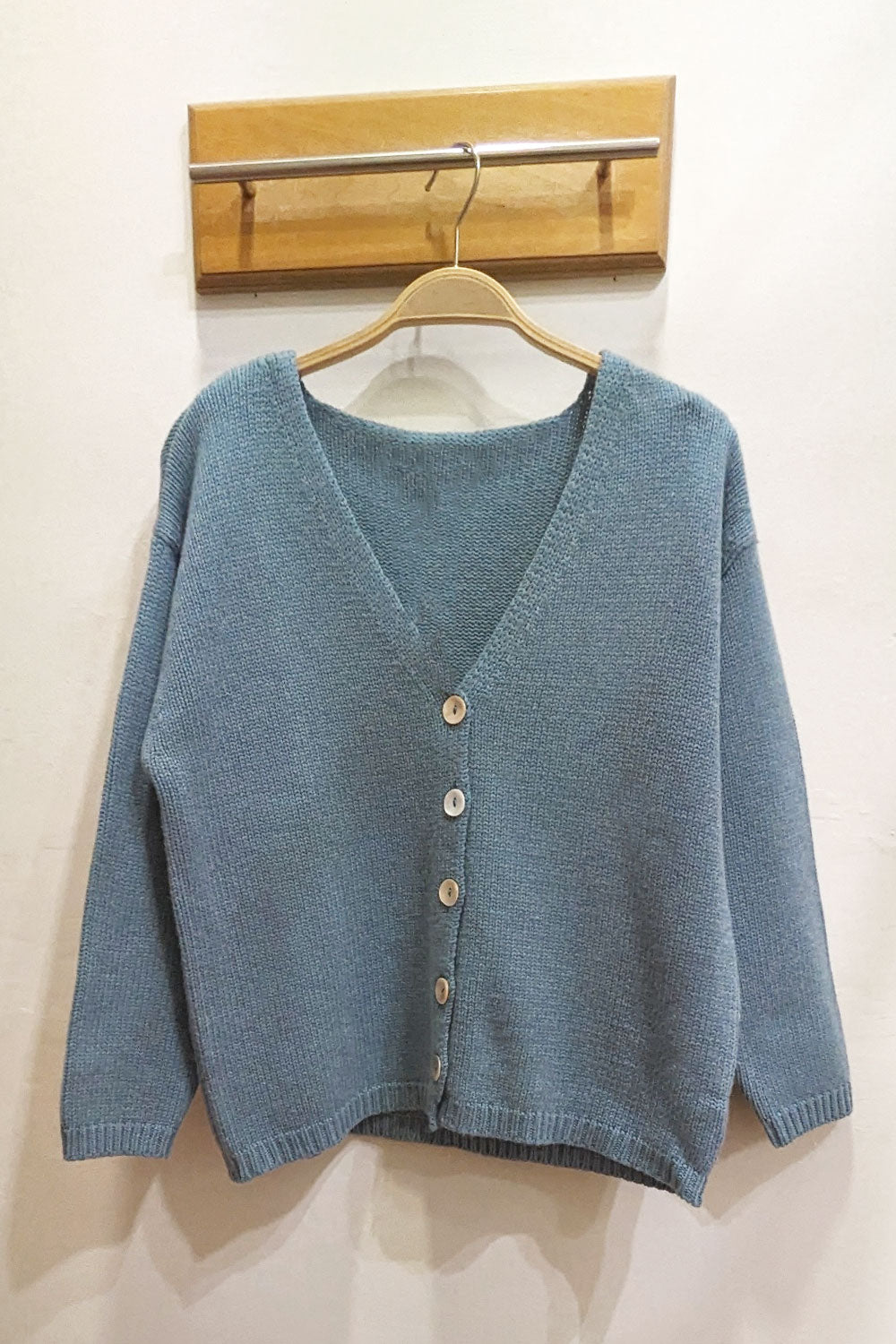 Ochre Oslo V Neck Cashmere Cardigan Teal Marl