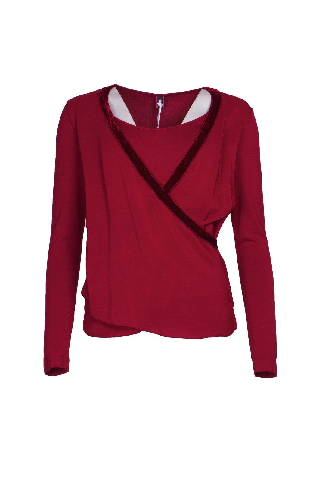 European Culture Velvet Trip Top Red