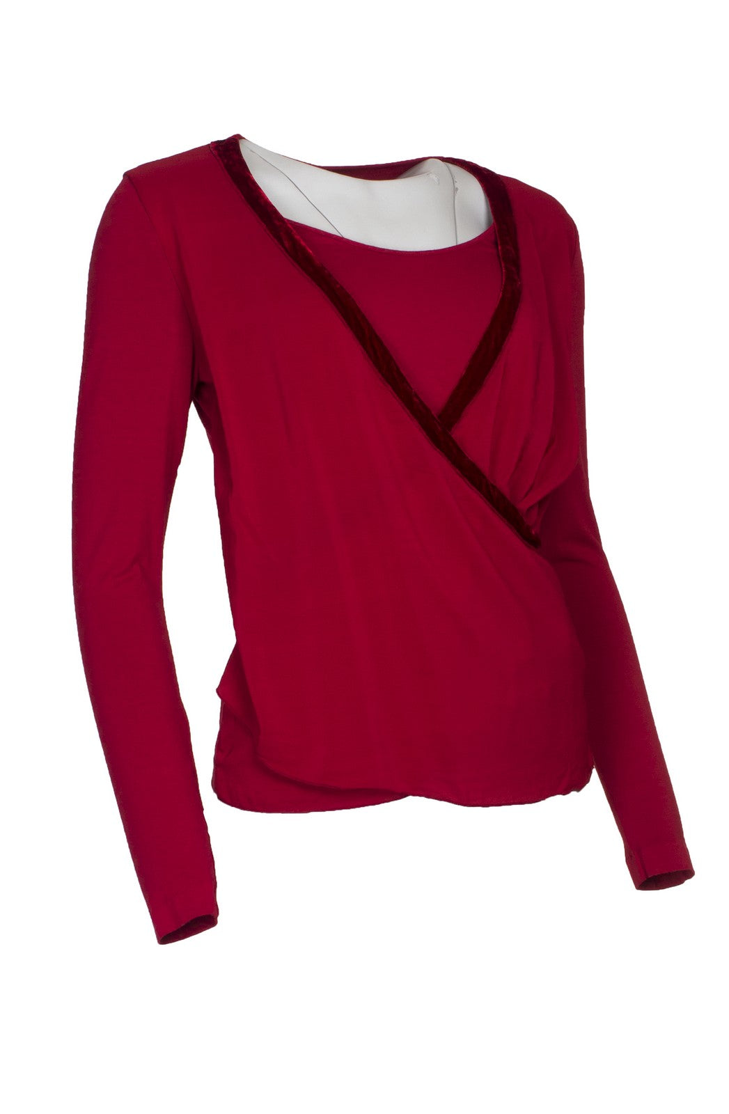 European Culture Velvet Trip Top Red