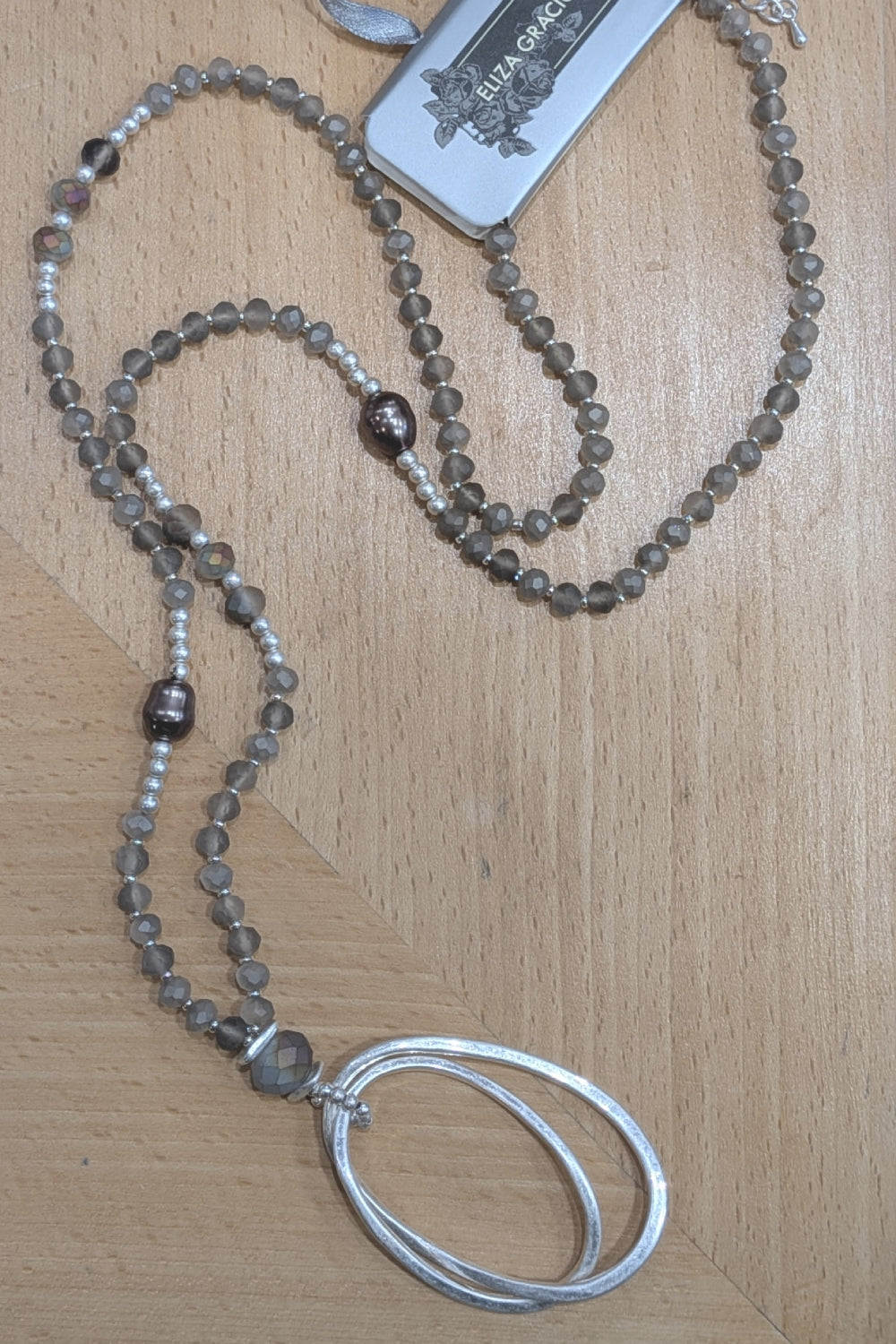 Long Pearl Twin Oval Pendant Necklace