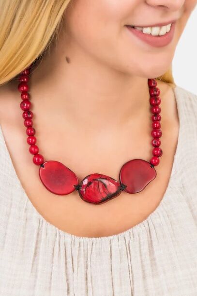 Pretty Pink Jewellery Trio Marble Slice Necklace Red