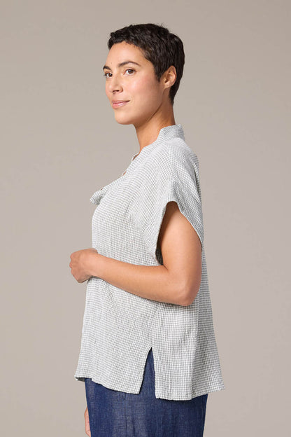 Crinkle Check SS Cowl Top